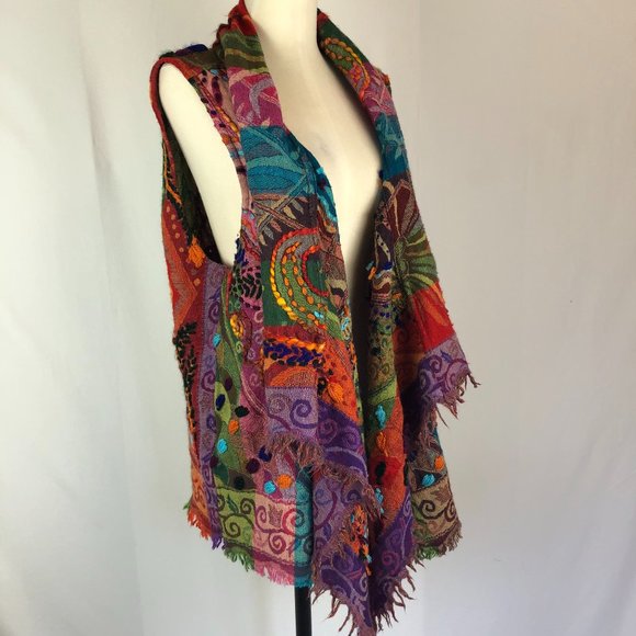 Anu Corinth Embroidered Wool Boho Vest